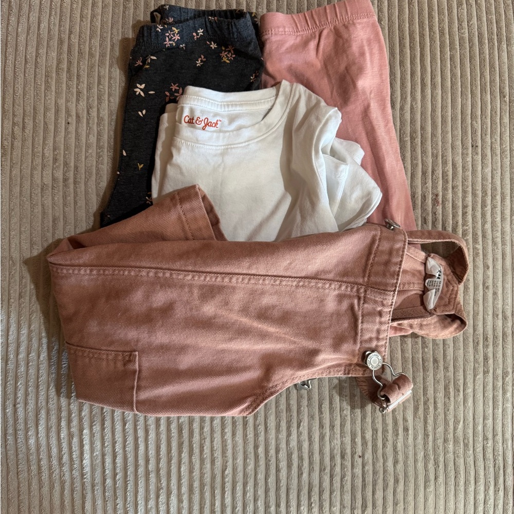 Girls 6/6X -8 Clothing Bundle,  Multi Brands, 2 Leggings, Overall‎ Skirt, Top